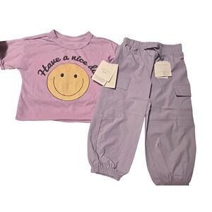 Grayson‎ Mini Kids T Shirt Pants Set 2T Purple Smiley Face Have a Nice Day